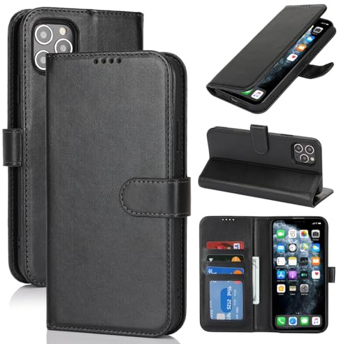 Zouzt Hülle für iPhone 11 Pro Max 6,5-Zoll, Stoßfestes PU Leder Handyhülle Lederhülle Klapphülle mit Kartenhalter und Standfunktion Flip Leather Wallet Phone Cover (Schwarz)