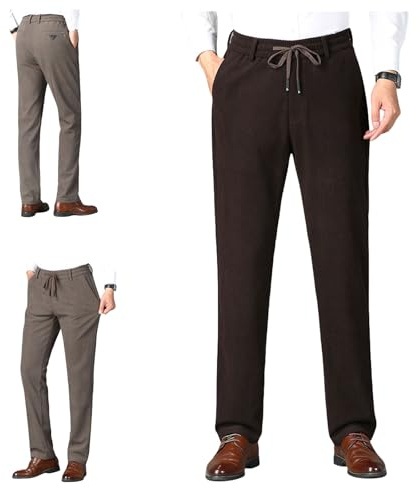 FlexCozy - Pantalones de pana de confort máximo para personas mayores, pantalones rectos de cintura elástica para otoño invierno, marrón, XL