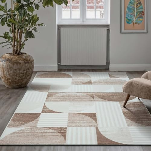 Taracarpet Teppich Kurzflorteppich, Wohnzimmerteppich aus Polyester im Retromuster absolut Modern fürs Wohnzimmer Schlafzimmer Kinderzimmer beige 200x290 cm