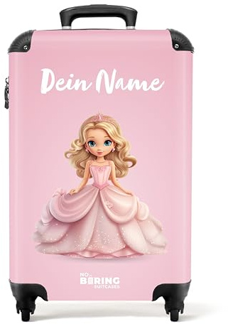 NoBoringSuitcases© Kinderkoffer Mädchen, Koffer Kinder, Reisekoffer, | 55x40x20 cm - Handgepäck Koffer, Koffer Mädchen, Kinder Koffer, ReiseKoffer Personalisiert, (Blonde Prinzessin - Rosa)