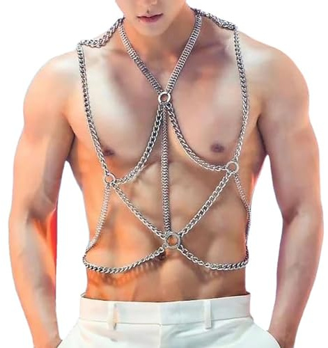 VKFOFEG Verstellbarer Herren Harness Körpergeschirr Body Brust Punk Body Brust Harness Männer Leder Kostüme Herren Cosplay Party Kostüme Sexy Geschirr