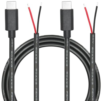 2 cavi USB C a 2 pin con filo nudo a estremità aperta da 3 piedi, cavo di alimentazione 20AWG 5V/5A con connettore maschio USB tipo C a 2 pin, per apparecchiature USB tipo C installate