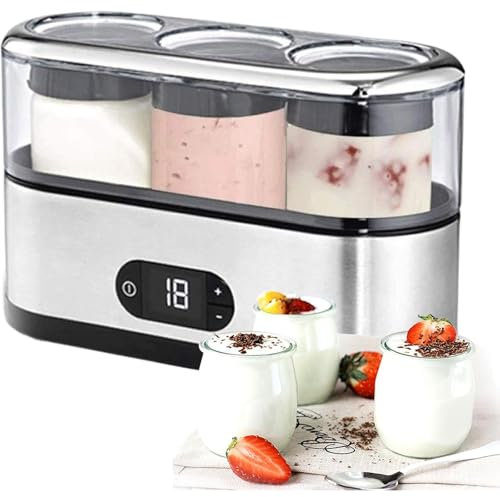 Yogurtera Digital Automática, 3*150ml Yogurtera Eléctrica Automática con Pantalla LC, Temperatura de Fermentación 42°C, Mini Máquina Portátil para Hacer Yogur Contenedor de Plástico Aparato de Cocina