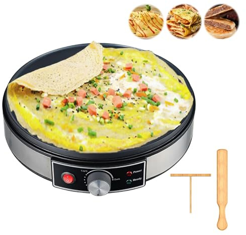 Elektrischer Crêpe-Maker – 1000W Profi-Pfannkuchenmaschine mit Antihaft-Beschichtung, Gewerbe-Küchengerät, Antihaft-Crêpe-Gerät, Backgerät, Temperaturregelung & Zubehör für Restaurant/Haushalt (30cm)
