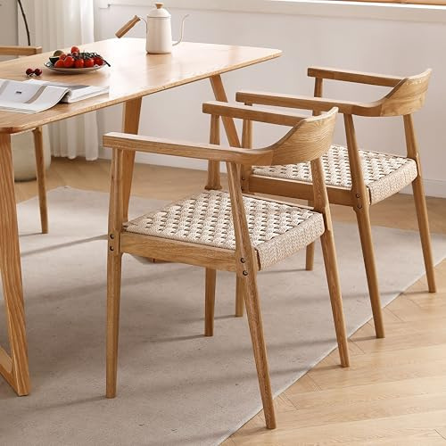 LIMHOME | 2er Set FSC®Esszimmerstühle aus Eichenholz/Handgewebter Sitz aus Papierkordel/Komfortabel & stabil/Perfekt für Esszimmer, Wohnzimmer & Büro (Sitz: Kreuzgeflecht, Eiche Natur)