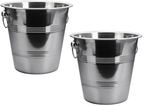 2er Set Edelstahl Eiseimer Ø 22 cm mit Griffen Fassungsvermögen 4 L Eiskübel Sektkühler Weinkühler Wein Sekt Kühler