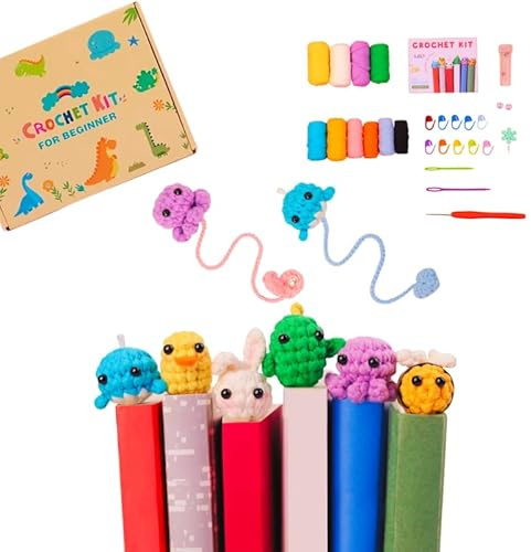 Crochet Kit for Beginners – 6 Sprout Bookmark Projects with Step-by-Step Video Tutorials, Complete Crochet Starter Set for Adults, Yarn Craft Gift for Book Lovers