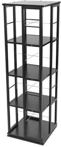 UHDUIG Drehbares Bücherregal 4 Stufiges Standregal 360 Grad Metall Büroregal Dekoregal Bodenstehendes Offene Struktur Lagerregal für Wohnzimmer Schlafzimmer Kinderzimmer Arbeitszimmer (Schwarz)