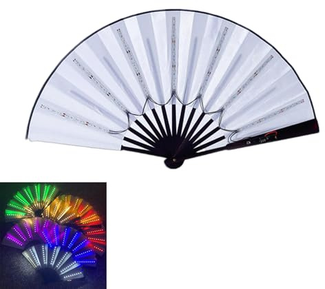 Éventail À LED | Grand Éventail Chinois Pliable avec Lumière | Éventail De Fête Pliable Et pour Raves Et Spectacles | Décoration Fluorescente pour Soirées Dansantes Et DJ