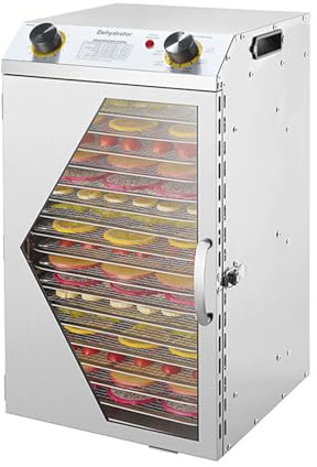 BDJSN Essiccatore per Frutta da 800 W, Essiccatore per Alimenti Commerciale a 18 Strati, Timer da 12 Ore, Controllo della Temperatura da 40 a 90 °C, Vassoi in Acciaio Inossidabile, per Verdure
