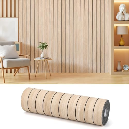 AILOOCEDI Thick Peel and Stick Slat Wall Panel Self-Adhesive 3D Wood Grain Wallpaper Sticker Soundproof Moisture Resistant for Wall Ceiling (236.22 x 15.75)