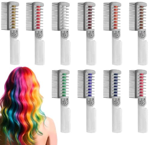 8/10 Pettini Coloranti Per Capelli Con Gessetti, Pettini Coloranti Temporanei,Lavabile Tintura,Sicuri Per Bambini E Ragazzi,Per Carnevale,Feste,Natale,Halloween,Compleanni (10 colori)