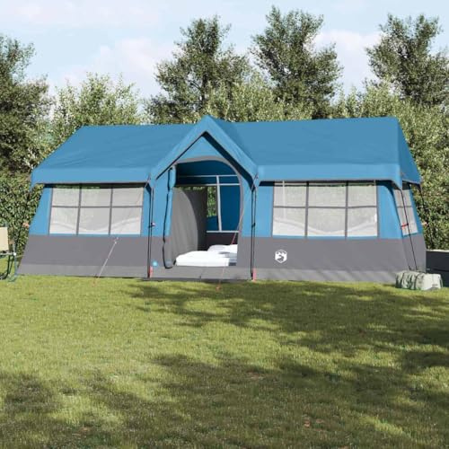 Familienzelt mit Dach, Blau Grau, 622 x 295 x 238 cm, Wasserdichtes Outdoor Camping Zelt für 4 Personen, Tragbares Pop-up Design mit UV-Schutz, Stahlrahmen für Garten & Strand
