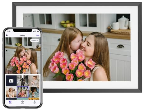 Euphro Digitaler Bilderrahmen WLAN 10,1 Zoll, 32GB Speicher, Elektronischer Fotorahmen mit 1280x800 IPS Touchscreen, USB-C Powered, Fotos & Videos Sofort Teilen über Uhale App, Tiefschwarz