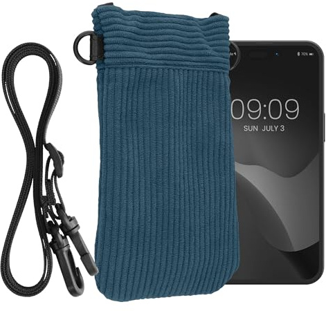 kwmobile Halsbandhölje för XXL - 7 Mobilskal - Snöre med Band - Mobilväska - 17,8 x 8,5 cm Invändiga Mått - Blå Skyddshölje