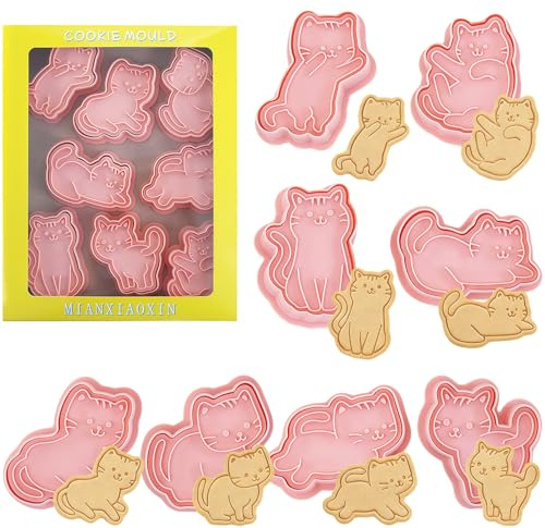 HIVTE 8 Pcs Cat Cookie Cutters, Kitten Pastry Cutter for Baking, Animal Biscuit Shapes for Kids Party Fondant