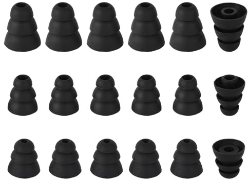 9 Paia di Inserti Auricolari di Ricambio a Tripla Flangia, in Silicone Compatibili con La Maggior Parte Degli Auricolari In-Ear (Nero, 3 Misure)