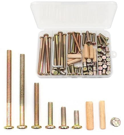cSeao 70pcs M6 Crib Screws Barrel Nuts Assortment Kit and Wood Dowel Pins for Furnitures Cribs Chairs