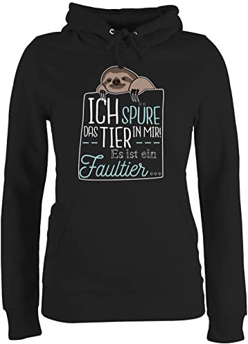 Pullover Damen Hoodie Frauen - Sprüche Statement - Ich spüre das Tier in mir es ist ein Faultier - L - Schwarz - pulli statement-pullover mit aufschrift tiere damen-pullis geschenk statements