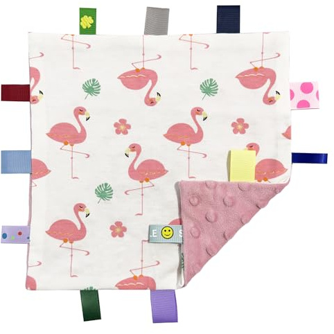 G-Tree Baby Pink Tröster Decke mit Tag - Flamingo Tiersicherheitsdecke mit Plain rosa strukturierter Unterseite