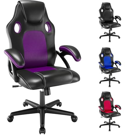 play haha Office Chair,Ergonomic High Back Seat With Breathable Mesh Insert Padded Armrests Durable Base Lumbar Support Faux Leather Surface For Gaming Home Or Office Use Gaming Chair