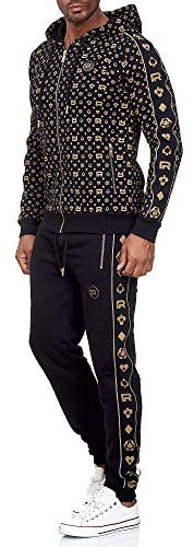 Redbridge Joggingdräkt för män, joggingset, sweatpants combi allover premium, svart, M