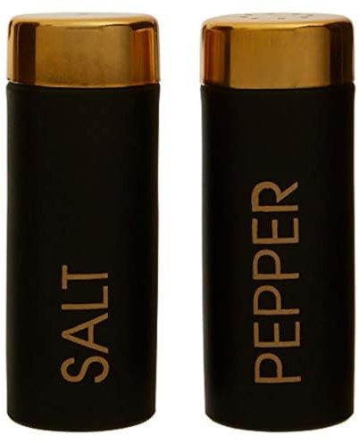 Liberty Salt and Pepper Shaker Set, Black Enamel, Gold Finish Lid