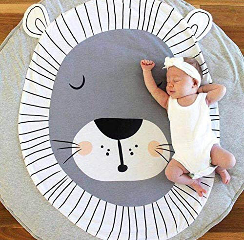 KIKOM Baby Crawling coperte,Rotondo animale Tappeto per Bambini,Tappeto per la cameretta dei Bambini Antiscivolo Tappetino per Gattonare per Bambini 90cm (Leone)