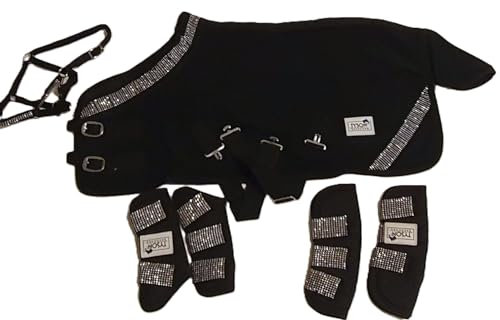 Zoe Set Abschwitzdecke Halfter Strick Transport Gamaschen Rot Schwarz Rosa Glitzer 70 80 90 100 Minishetty Shetty Tysons (90 cm, Set Schwarz)