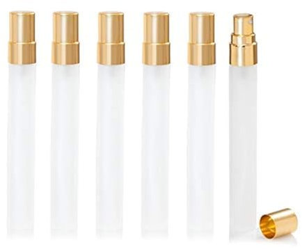 Enslz Mini flaconi spray satinati da 10 ml, ricaricabili, per profumo, profumo, profumo, nebulizzatore, in vetro, per viaggi, 10 pezzi (oro)
