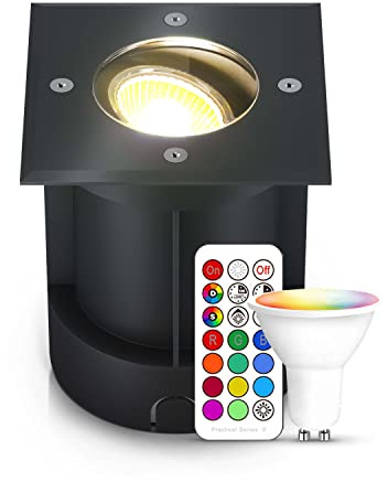 lambado® LED Bodenstrahler für Außen mit RGB Farbwechsel dimmbar inkl. Fernbedienung - Schwarz eckige Bodenleuchte/Bodeneinbaustrahler IP67 - Wasserdicht & Befahrbar