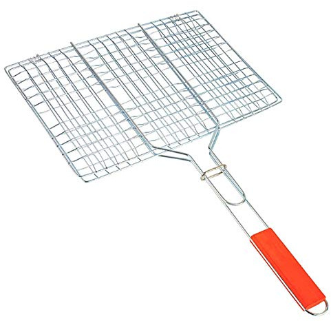 BBQ Grill Basket Large Barbecue Grilling Accessory Heavyduty for Barbequing Meat, Fish, Vegetables, Steak with wooden Handle