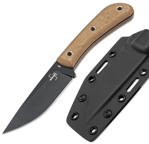 BÖKER PLUS® Little Rok - Survival Messer feststehend mit Kydex-Scheide & Gürtel-Adapter - Outdoormesser mit schwarzer Klinge - Fulltang Bushcraftmesser mit Micarta Griff - Campingmesser 42a konform