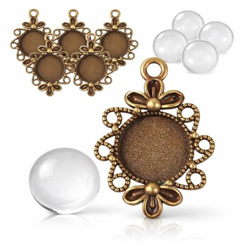Perlin Schmuck Bastelset Anhänger Medaillon Fassung Bronze 12 mm Cabochon Set 10 Stück DIY Schmuckherstellung Ketten Anhänger Filigran Vintage