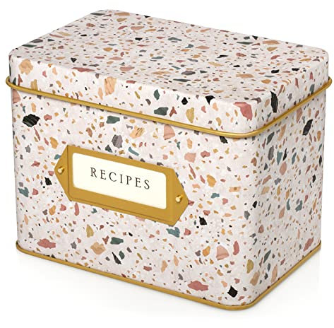 Jot & Mark Recipe Card Complete Gift Box | Decorative Tin Box, Recipe Cards, Index Dividers (14 dividers, 50 4x6 inch Cards, 1 Box)