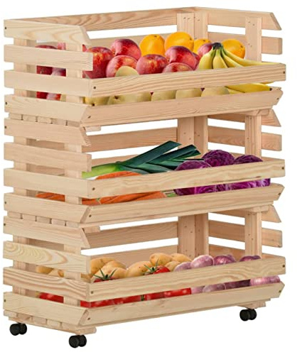 Tidyard Gemüsewagen Stapelkiste Aubewahrungsboxen Vorratskiste Kartoffelhorde Kartoffelkiste Massivholz Kiefer 77x30x80 cm