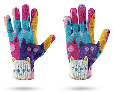 sdfwe Damen Handschuhe,Thermohandschuhe 3D Gedruckt Bunte Katze Atmungsaktiv Anti-Rutsch Gestrickte Touchscreen-Handschuhe Mit Elastischer Manschette für Damen Herren Outdoor Running Winterhandschuhe