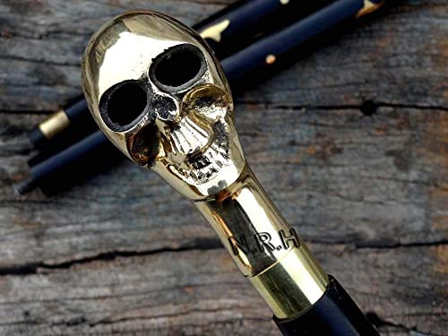 Nautischer Holzstock zum Sammeln, massives Messing, Totenkopf-Motiv, Vintage-Stil