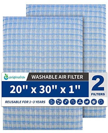 Originallife Washable Reusable HVAC | AC | Air Conditioner | Furnace Air Filter Replacement 20x30x1 MERV 8, 2-pack