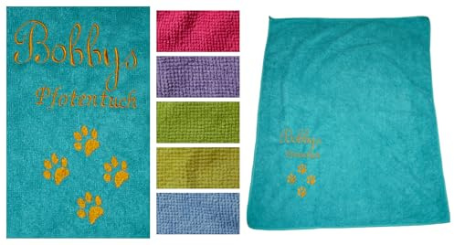 Handmade Hunde Microfaser Pfotentuch Handtuch Tuch Wunsch Name bestickt 35 x 35 cm verschiedene Farben
