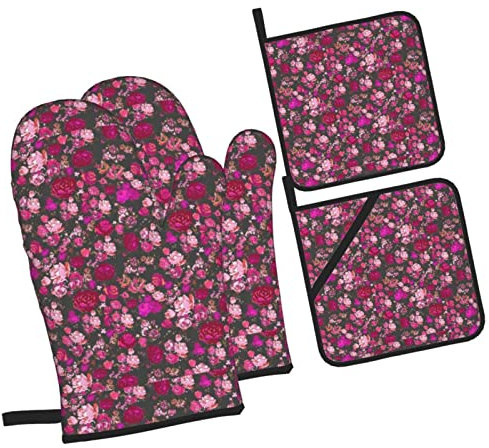 Ugnsvantar vintage blomma het rosa kol multifunktionella köksvantar nyhet bakhandskar för jul bakning gåvor