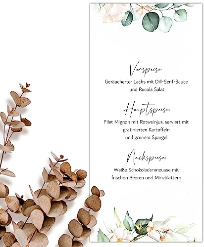 Menu Blanko Menükarten im Boho Design | 20 Stück DIN Lang| Individuell anpassbare Speisekarten und Getränkekarten für die Hochzeit und andere Anlässe | Tischdeko