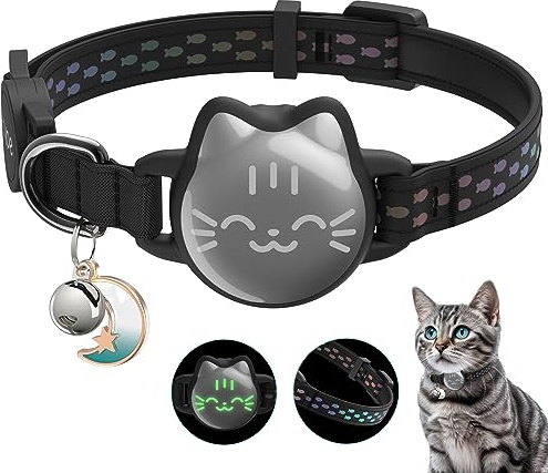 typecase Collare impermeabile per gatti Airtag, collare separabile con motivo a pesci luminosi e riflettenti, collare leggero per gattini, localizzatore GPS nascosto per gatti