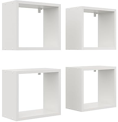 KUBUTKU Wandregal 4er Set 30x33x18 Quadratisch Hängeregal Mordern Design Wandboard für Wohnzimmer Schlafzimmer Büro und Küche (Weiß)