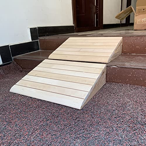 Bodenübergangsstreifen, 2er-Set, bewegliche Treppenrampe, stabile Holzstufenrampe für Türen, tragbare Rollstuhlschwellenrampe, Einstiegsschräge für Fahrräder/Au