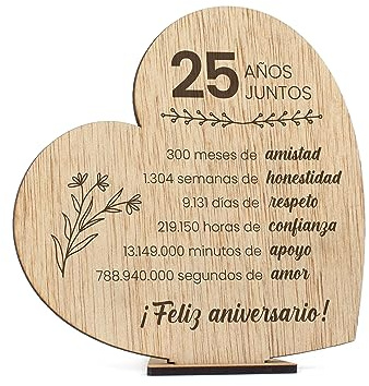 CONTRAXT Holzherz mit spanischem Text zum 25. Hochzeitstag