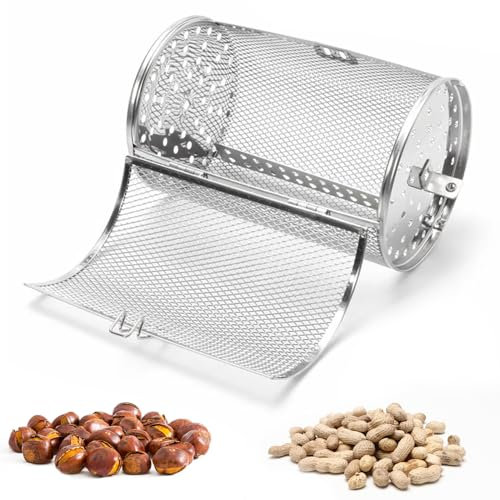 Aobuviou Tower Air Fryer Chip Basket Stainless Steel,360° Tower Air Fryer Rotating Basket,Mesh Tower Air Fryer Rotisserie Basket,Rolling Grill Cage for BBQ,Peanut,Coffee Bean,Nuts,Walnut,18 * 12CM
