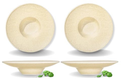 Wilmax - Assiettes creuses 2 pièces 27 cm / 250 ml - porcelaine - Aspect pierre - plates pour soupes, pâtes, salades - Résistantes aux rayures - Lavables au lave-vaisselle - Micro-ondes - Beige