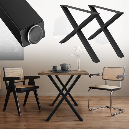 ML-Design 2er Set Tischbeine X-Form 60x72 cm, Schwarz, aus pulverbeschichtetem Stahl, Industriedesign, Metall Tischkufen X-Design, Tischuntergestell Tischgestell Möbelfüße, für Esstisch & Schreibtisch