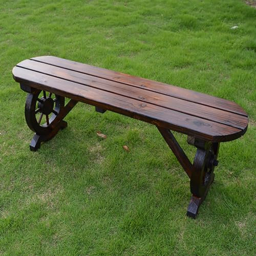 Yqyc Panca con Ruota per Carro in Legno, Sedile a Doghe, Mobili da Giardino Rustici per Esterni, Finitura Carbonizzata, per Portico da Giardino Cortile Patio Park (Color : Bench A)